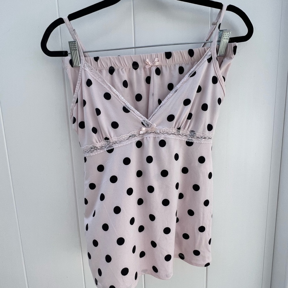 Pajama set cami and shorts pink polka dots